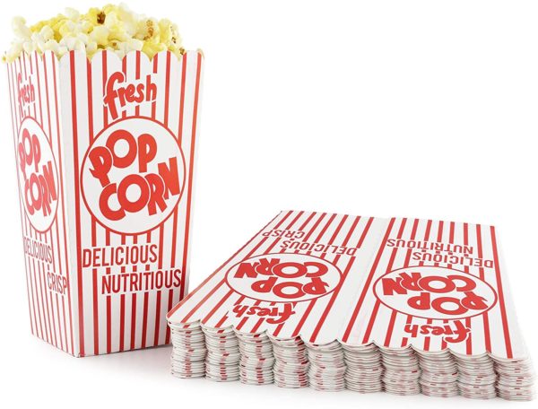 44E Open Top Red & White Striped Popcorn Box 500/Case - Hometown ...